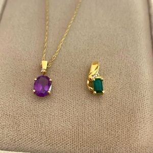 14k dainty 18” necklace with Amethyst and Emerald stones